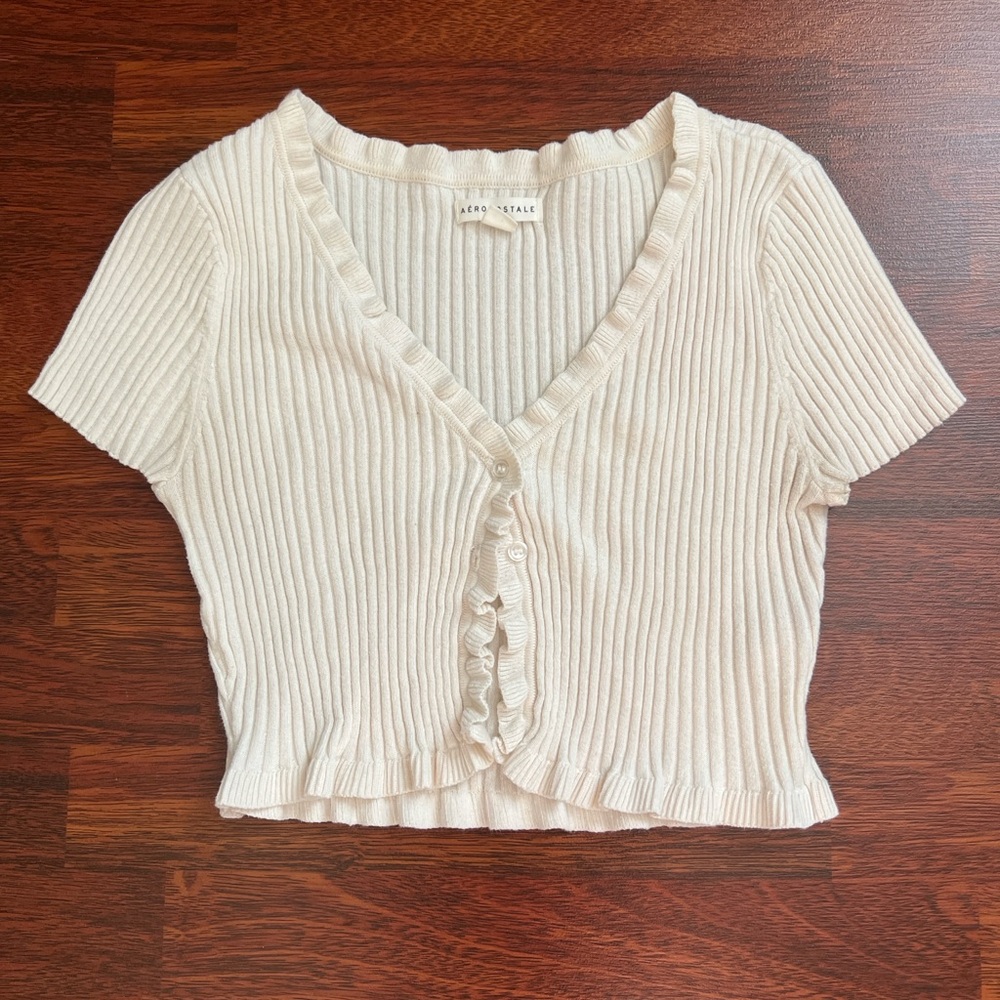 white ruffled crop top